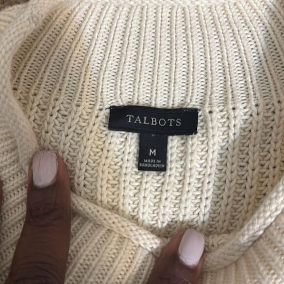 Talbots Striped Knit Cotton Roll Neck Sweater size M Nautical Fisherman Preppy - Picture 6 of 7